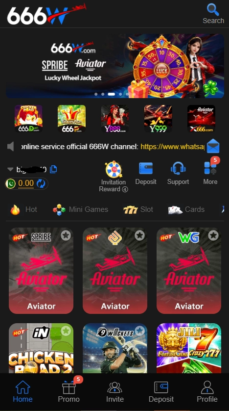 666W Game Main Lobby Interface