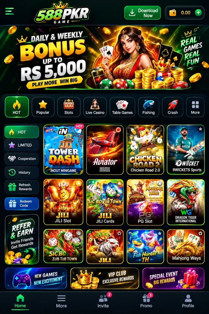 588pkr Game App Main Lobby Interface